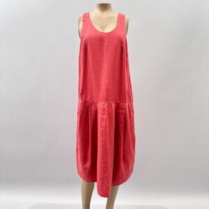 Crea Concept Dress Women 40 / L Red Linen Lagenlook Midi Lantern Hem Artsy